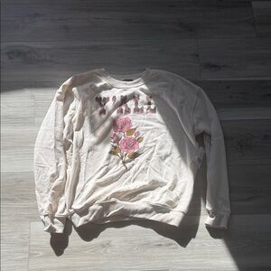 Floral Graphic Crew Neck Sweater - Cream